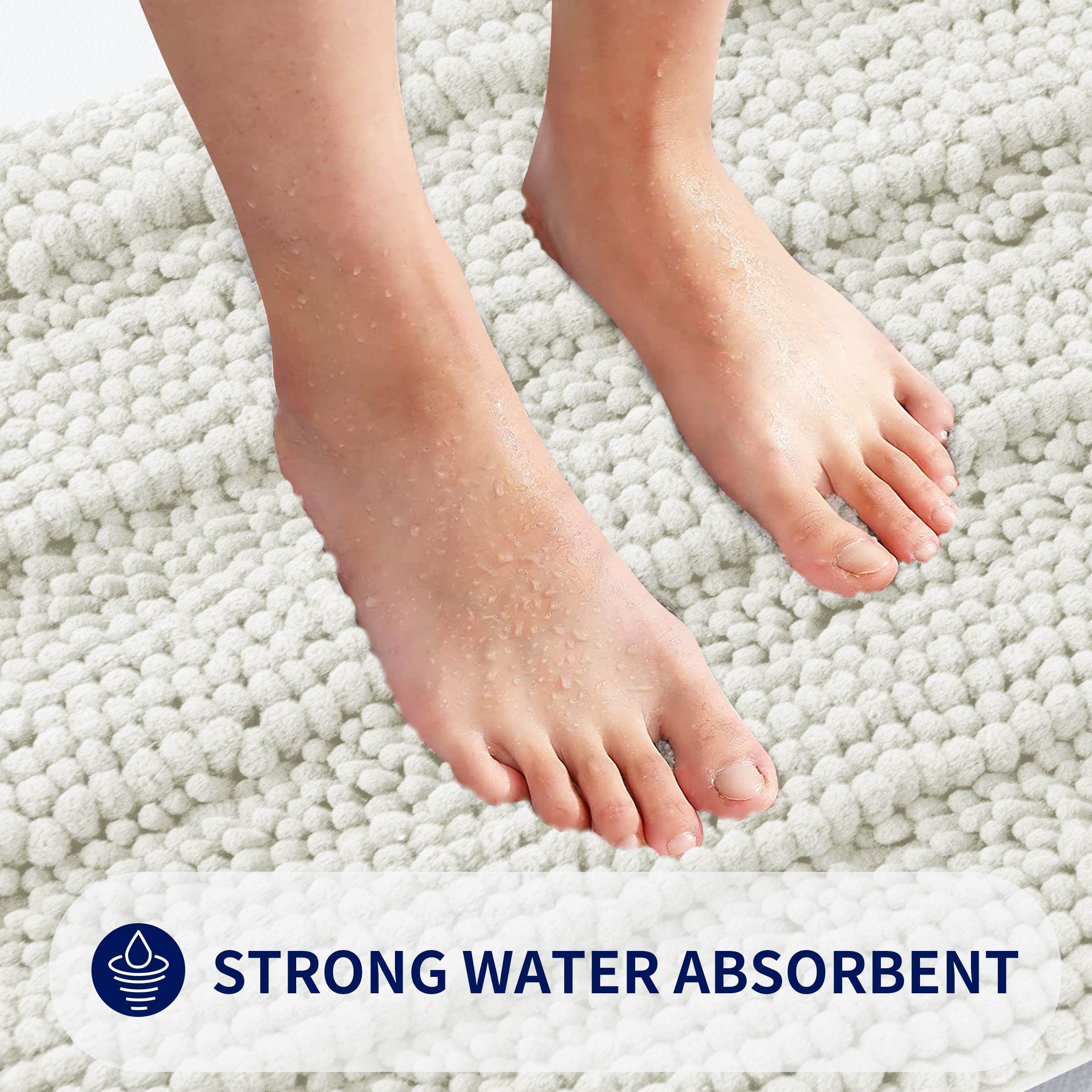 Subrtex Bathroom Rugs Non-Slip Chenille Soft Striped Plush Bath Mat (Ivory, 20"x32")