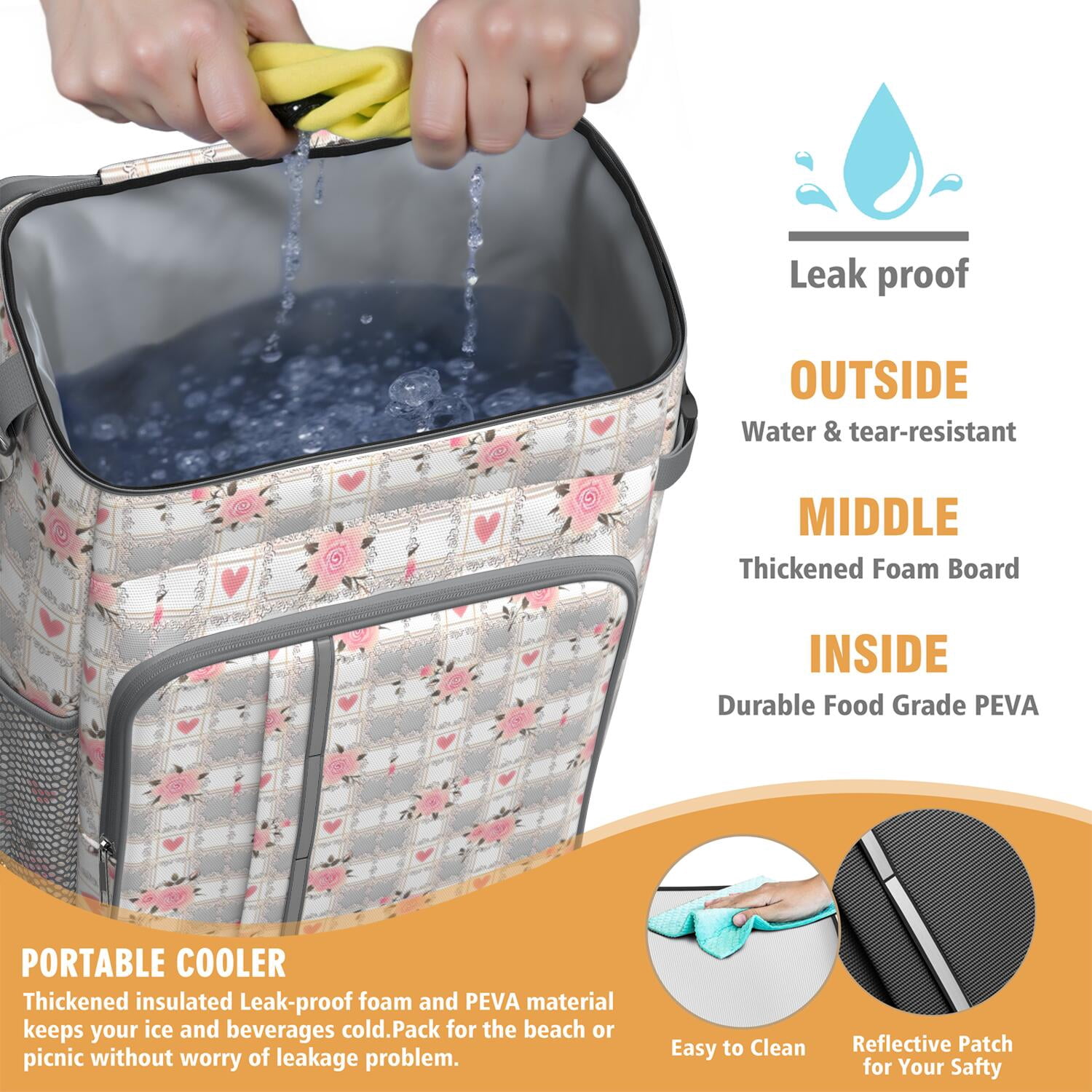 Travel Cooler Bag - Pioneer Flower Floral Print Pattern Camping Beer Cooler Backpack with Bottle Opener- Waterproof Insulated Picnic Backpacks - Cooler Bag for Beach