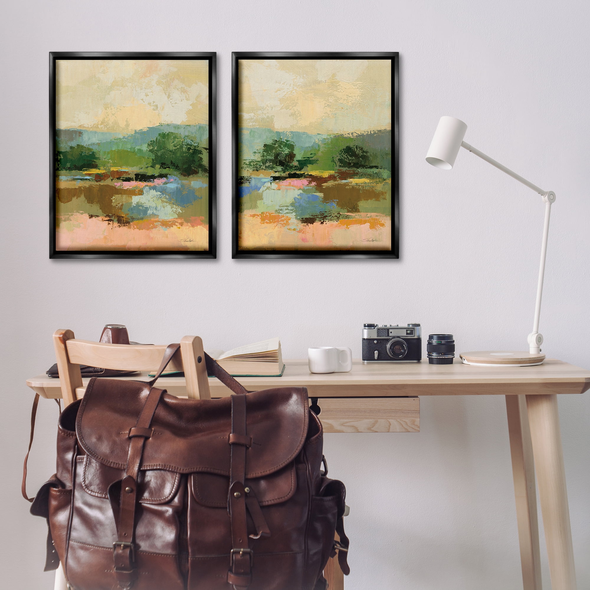 Stupell Industries Across the River Landscape Landscape & Nature Painting Black Floater Framed Canvas Art Print Wall Art, 31 x 25, Set of 2