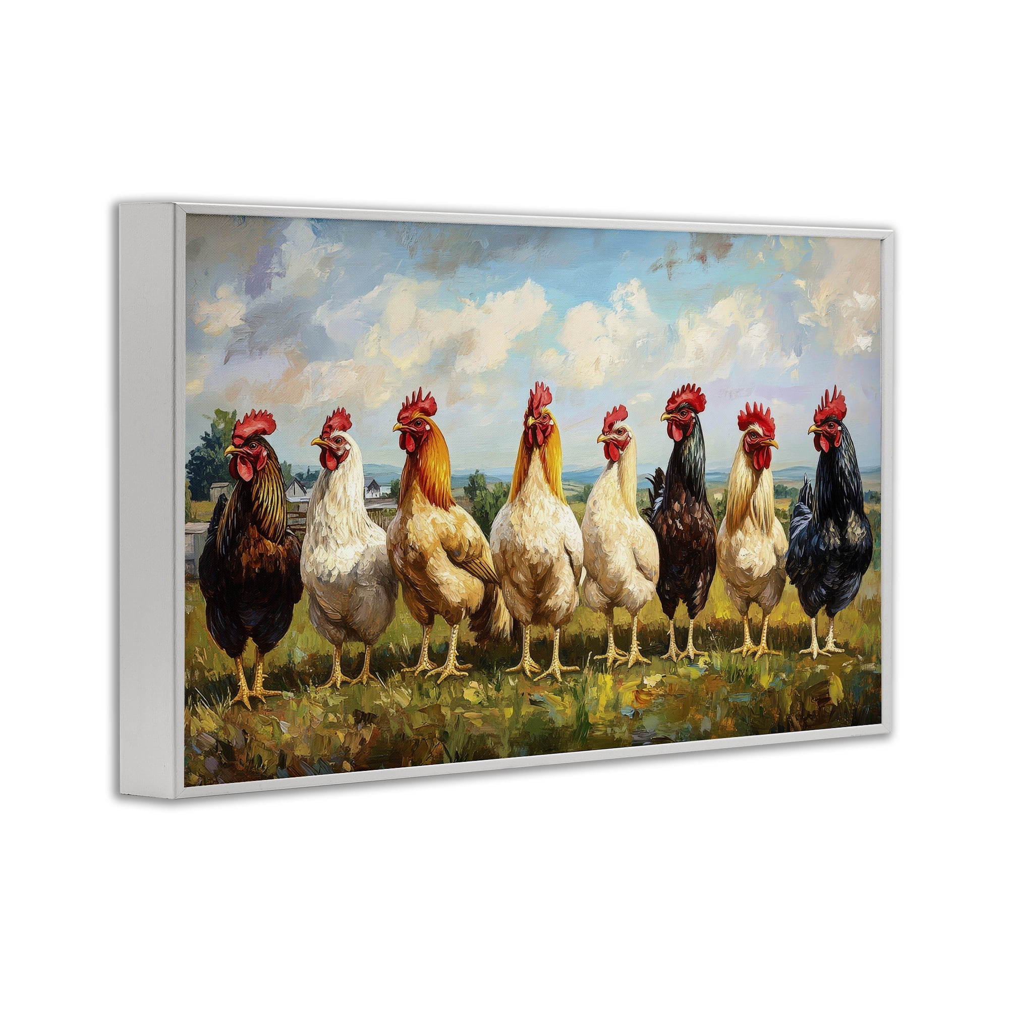 Stupell Industries Chicken Brood on Horizon White Framed Giclee Art, design by Petal Prints Design