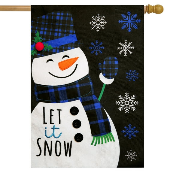 Briarwood Lane Blue Checkered Snowman Burlap House Flag
