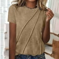 thumbnail image 2 of Fashion Olyvenn Women's Solid Color Pleated Tunic Tops, Summer Casual Lightweight Short Sleeve Tees Shirt Comfy Breathable Clothes Beige 16-18, 2 of 5