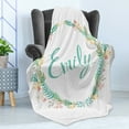 thumbnail image 4 of Emily Soft Flannel Fleece Throw Blanket, Composition of Popular English Girl Name with Vintage Design Inspirations Leaves, Cozy Plush for Indoor and Outdoor Use, 70" x 90", Multicolor, by Ambesonne, 4 of 5