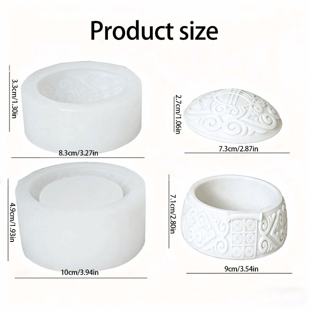 Geemin Embossed Resin Jar Molds with Lid Multipurpose Silicone Candle Mould for Candle Cup Jewelry Case Holiday Decoration