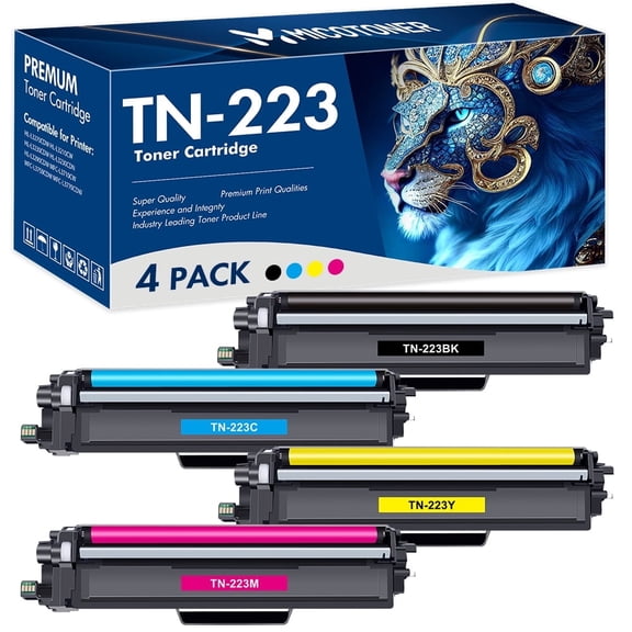 TN223 TN-223 Toner Cartridge Compatible for Brother TN223 TN-223BK/C/M/Y TN227 Toner for MFC-L3770CDW HL-L3290CDW HL-L3270CDW HL-L3230CDW MFC-L3750CDW MFC-L3710CW HL-L3210CW Printer (4-Pack)