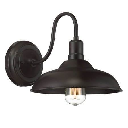 

Modern Farmhouse Industrial Retro Vintage Gooseneck Barn 1 Light Transitional Outdoor Wall Sconce with Metal Shade in Oil Rubbed Bronze