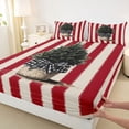 thumbnail image 3 of Homewish Teens Christmas Bowknot Bed Sheets, Plant Botanical King Sheets, Vintage Red Stripes Sheet Set, Microfiber Bedroom Decor, 4-Piece, 3 of 7