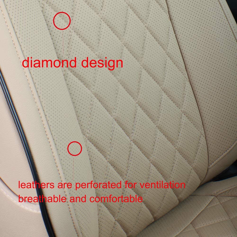 EKR Custom Fit Equinox Car Seat Covers for Chevy Equinox Premier,LS,LT,L,RS  2018 2019 2020 2021 2022 2023-Breathable Leather Auto Seat Covers(Full Set,Beige) 