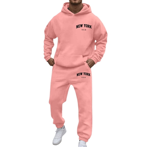 ibiyuan Men Leisure 2 Piece Suits Long Sleeve Pullover Hoodie and Pants Long Sleeve Hoodie Sweatshirts and Jogger Sweatpants Sweatsuits Set for Men Tracksuits Set,Pink