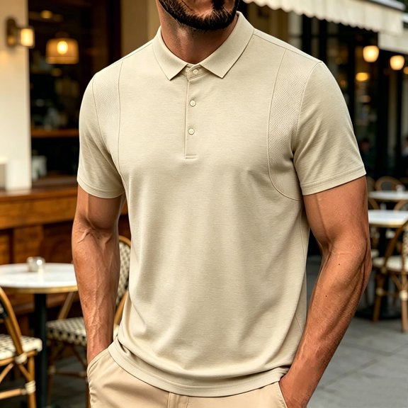 Dolkfu Yellow Polos Shirts for Men Big And Tall Retro Vintage Collared Button Short Sleeve Polos Plaid Modern Minimalist Tops Khaki,Xs