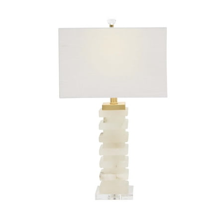 Acrylic Modern Table Lamp - Decmode 25 Inch Modern White Carved Marble and Acrylic Table Lamp, White