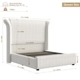 thumbnail image 4 of Hiphuta Queen Size Corduroy Upholstered Bed Frame, LED Platform Queen Bed Frame with Tall Headboard 55"H Vertical Stripe Tufted Corduroy Velvet Wingback Headboard, White, 4 of 10