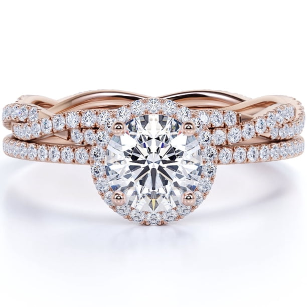 JeenMata Hermoso Anillo de Bodas de Moissanita Real de 1,75 Quilates Engastado en Oro de 18 K sobre Plata