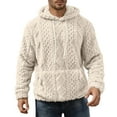 thumbnail image 6 of Mens Fuzzy Sherpa Hoodie Sweatshirts Long Sleeve Jacquard Fleece Hooded Pullover Fall Winter Warm Outwear with Pocket, 6 of 6