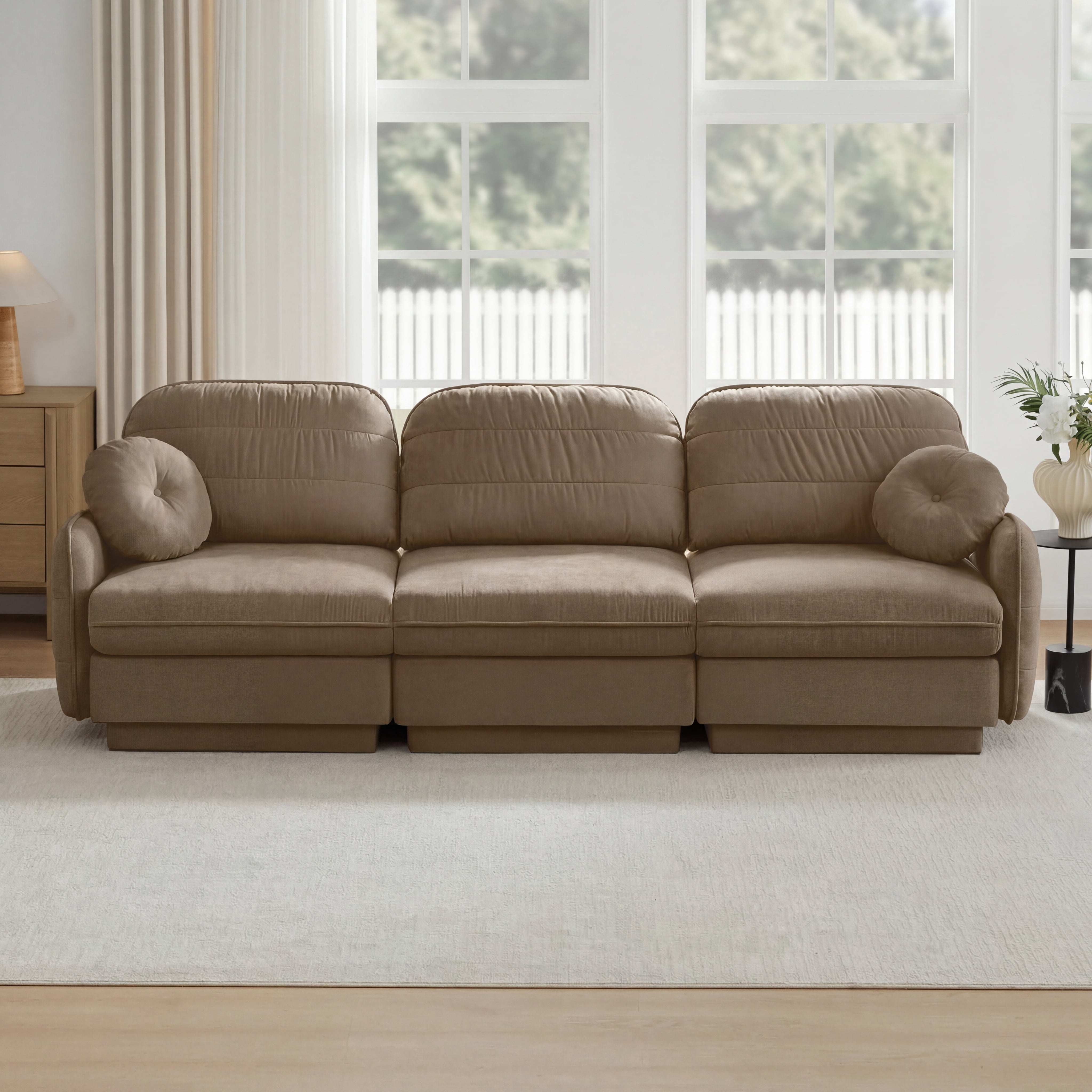 Mintazer 105" Chenille Cloud 3-Seater Modular Sectional Sofa with 2 Round Pillows, Easy Assembly Ergonomic Sofa Couch for Living Room, Apartment, Light Coffee
