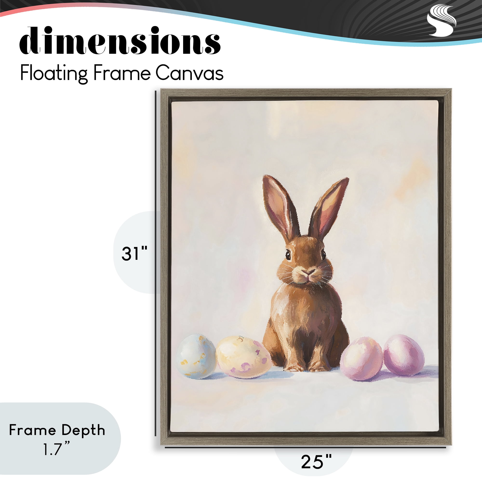 Stupell Industries Easter Bunny with Pastel Eggs Brown Framed Floater Canvas Wall Art, design by The Prints Vibe