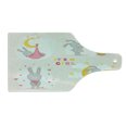 thumbnail image 2 of Feminine Cutting Board, Bunny Rabbit Sleeping Doing Laundry Picking Stars Love Cartoon Art Design, Decorative Tempered Glass Cutting and Serving Board, Wine Bottle Shape, Yellow Beige, by Ambesonne, 2 of 5