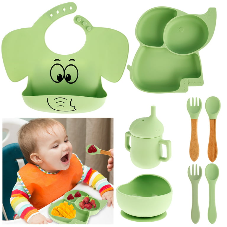 Silicone Baby Plates Spoons Forks Bib Bowls Dish Cup Child Feeding