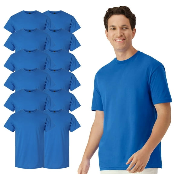 Gildan Men Light Cotton T-Shirt, Short Sleeve Crew Neck Modern Classic Fit Tee, Royal, S, 12-Pack