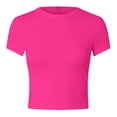 thumbnail image 4 of Gubotare T Shirts for Women Women 2025 Summer Crew Neck Short Sleeve Tops Ribbed Knit Slim Fit Fashion Basic Tee Shirts Casual Going Out Top (Hot Pink,Size S), 4 of 5