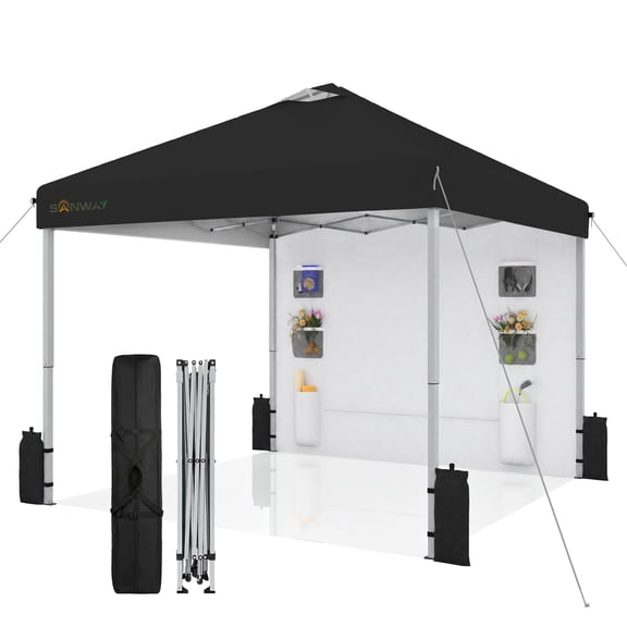 SANWAY 10x10 Pop Up Canopy with Sidewalls, Heavy Duty Instant Canopy Tent for Parties, Events, Camping, One Person Setup - Black