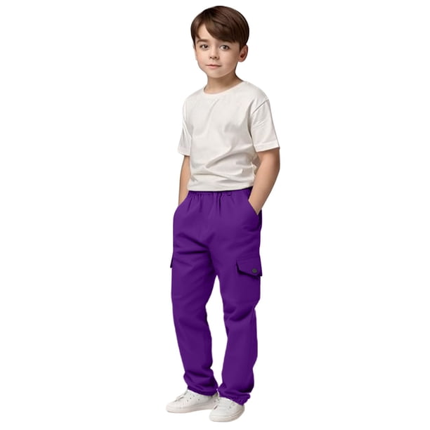 Cowsor Kids Fleece Cargo Sweatpants Heavyweight Elastic Waist Pants with Pockets Baggy Drawstring Jogger Pants