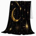 thumbnail image 2 of Golden Sun Crescent Moon And Scattered Stars, Soft Flannel Blanket with Minimal Celestial Illustration Print, Housewarming Gift and Home Decor for Bedroom and Living Room, 2 of 7