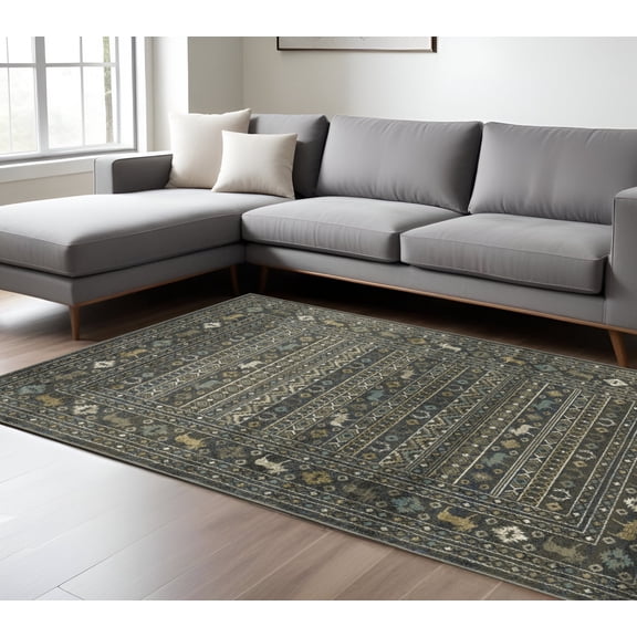 10' X 13' Blue And Gold Southwestern Area Rug