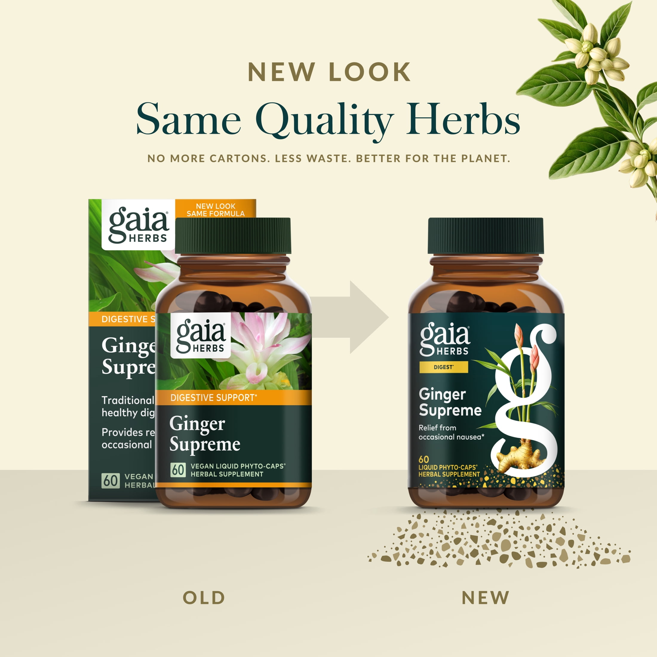 Gaia Herbs Ginger Supreme - Supports Healthy Digestion & Relieves Occasional Nausea* - With Organic Ginger Root & Turmeric Root - 60 Vegan Liquid Phyto-Caps (60 Servings)