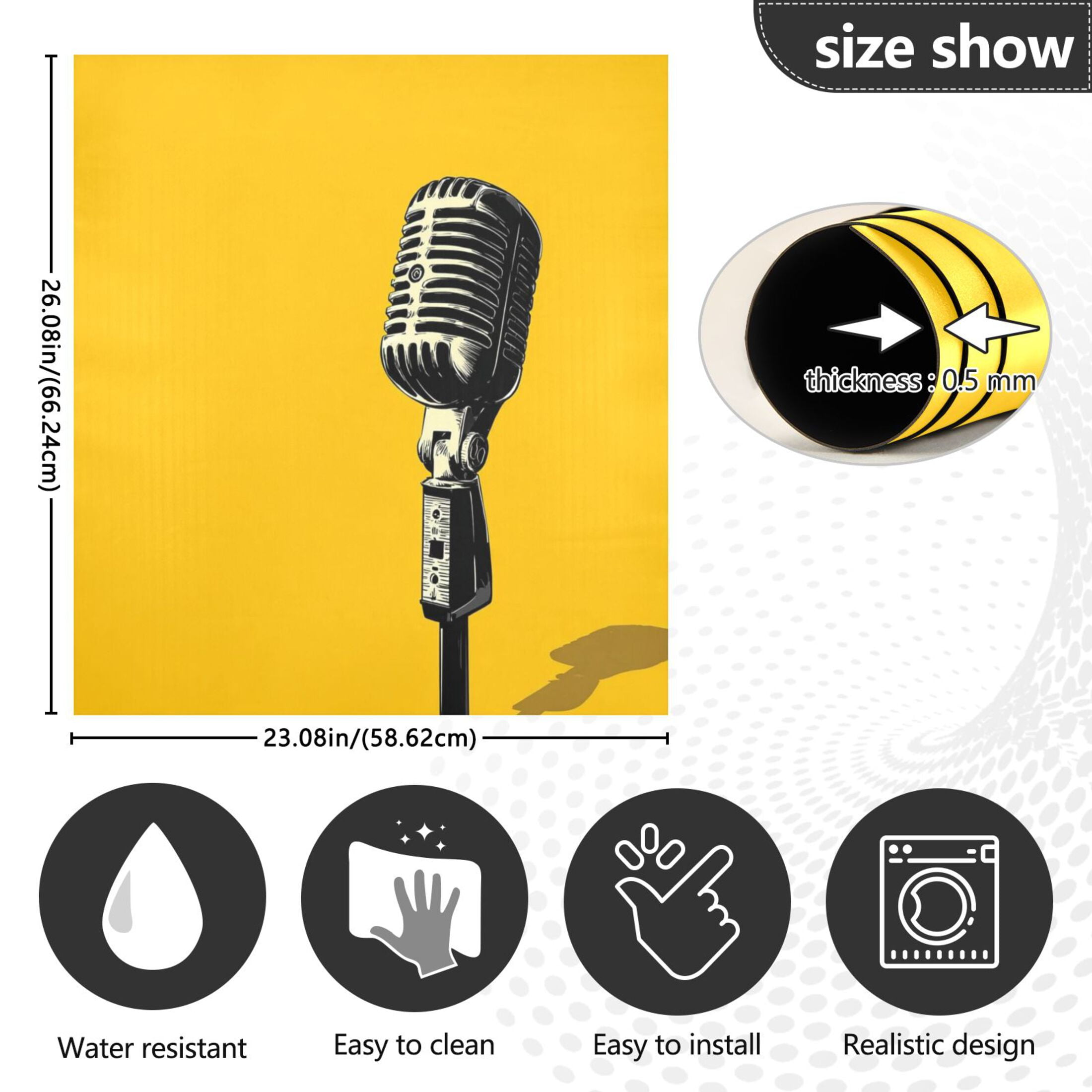IAUYY Magnetic decorative sticker - 23x26 Inch PVC Refrigerator Decorative Cover, Removable DIY Art for Kitchen Appliances Vintage Microphone