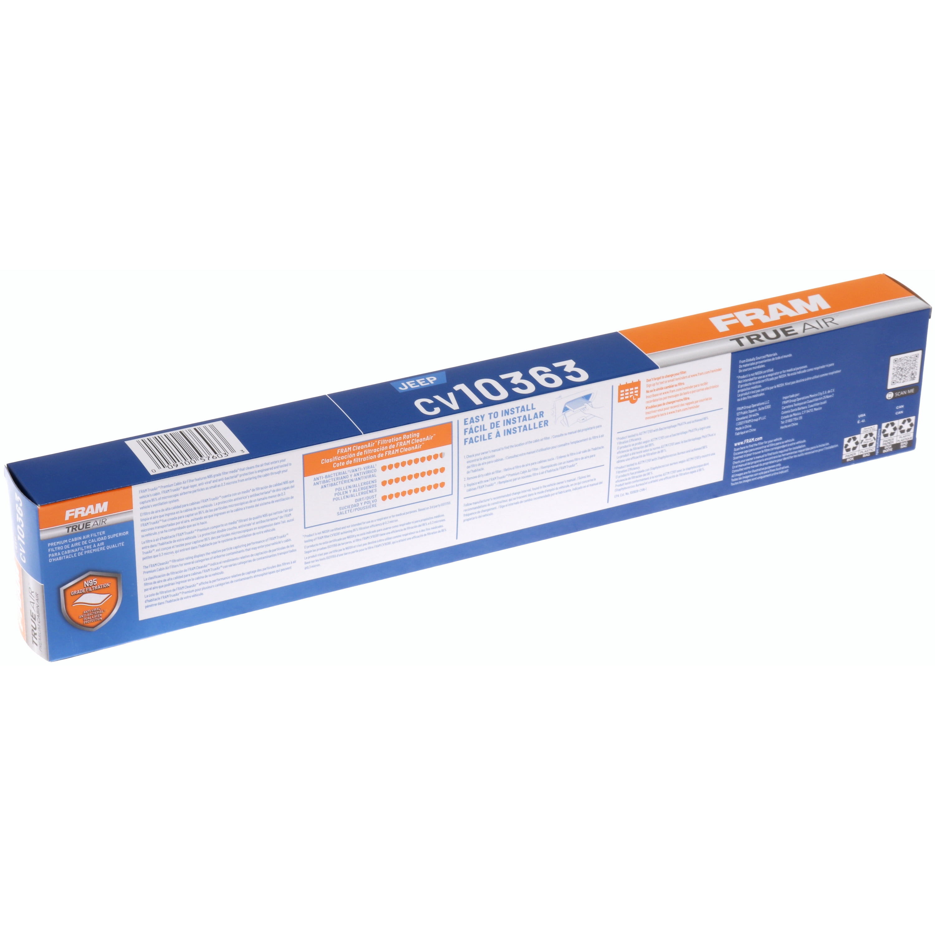 FRAM CV10363 TrueAir Premium Cabin Air Filter with N95 Grade Filter Media for Jeep Vehicles