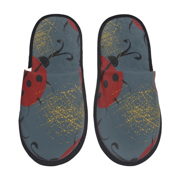 Fotbe Ladybug Pantuflas Peludas para Mujer con Estampado, Zapatillas de Peluche, Zapatos de Invierno para Casa, Uso Interior y Exterior-Medium