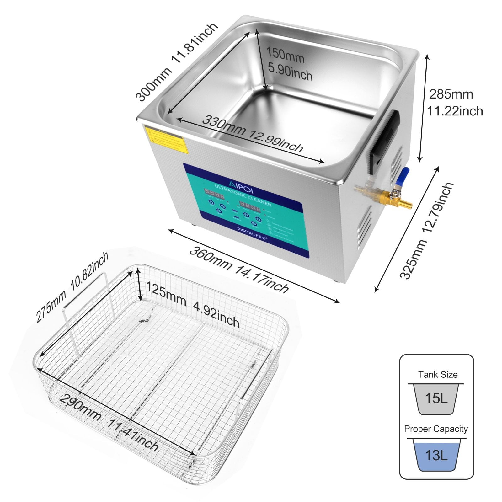 15L Ultrasonic Cleaner with Digital Timer&Heater Professional Ultrasonic Cleaner 40kHz Advanced Ultrasonic Cleaner 110V for Wrench Screwdriver Repairing Tools Industrial Parts Mental Cleaning