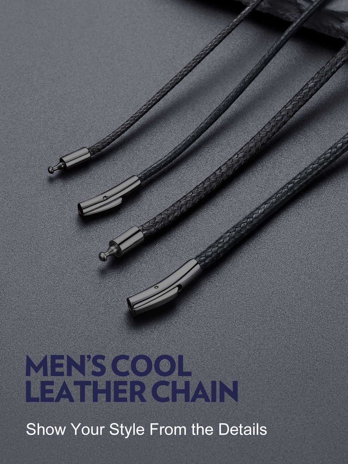 Bandmax 3MM Wax Rope Chain Choker Necklace for Men Women 18 inches Waterproof Braided Wax Rope with Stainless Steel Black Snap Clasp Neck Chains for Pendant