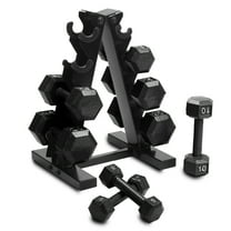 Cap Barbell 100 lb Cast Iron Hex Dumbbell Weight Set with Rack, Black