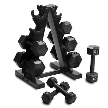 Cap Barbell 100 lb Cast Iron Hex Dumbbell Weight Set with Rack