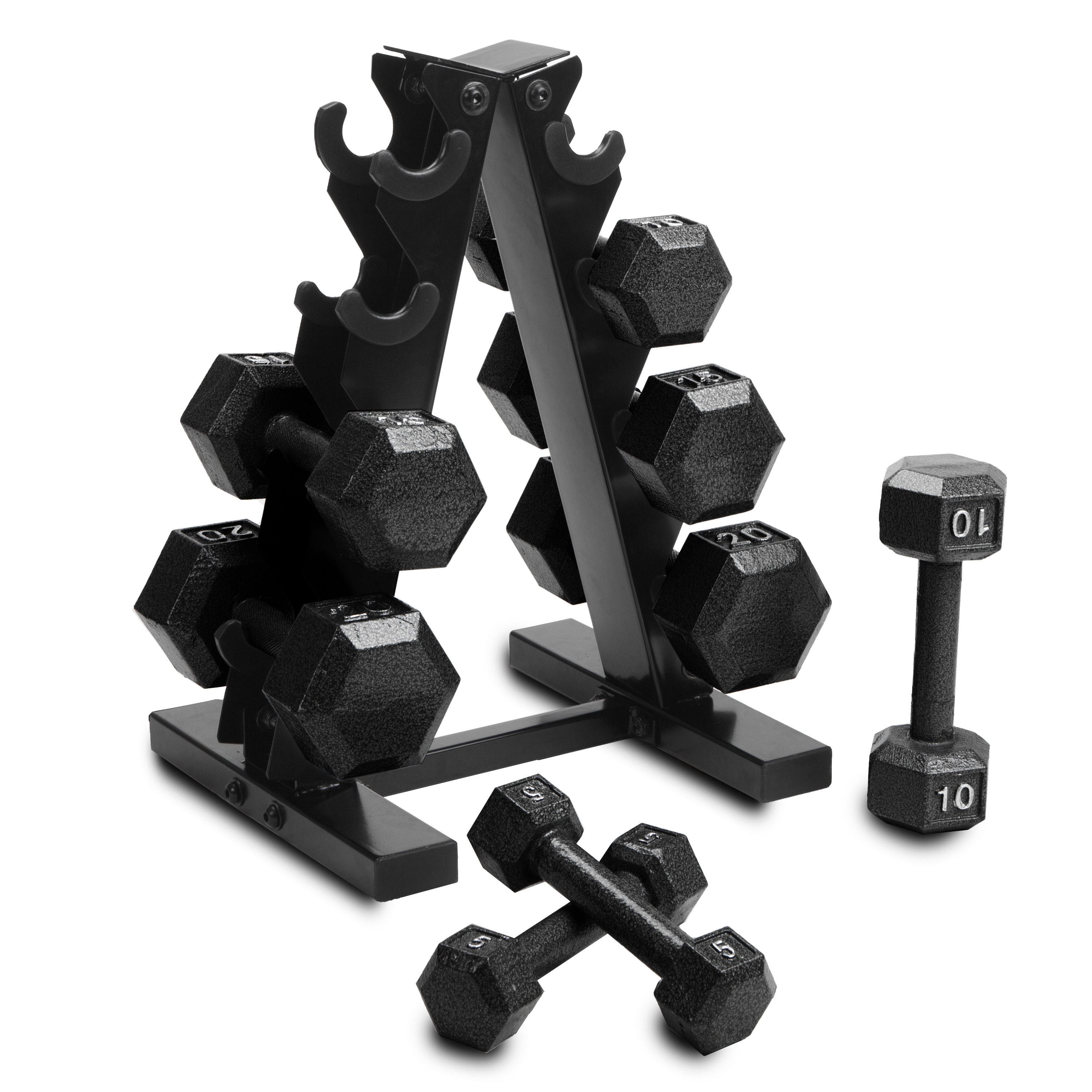 Cap Barbell 100 lb Cast Iron Hex Dumbbell Weight Set with Rack, Black - image 3 of 7