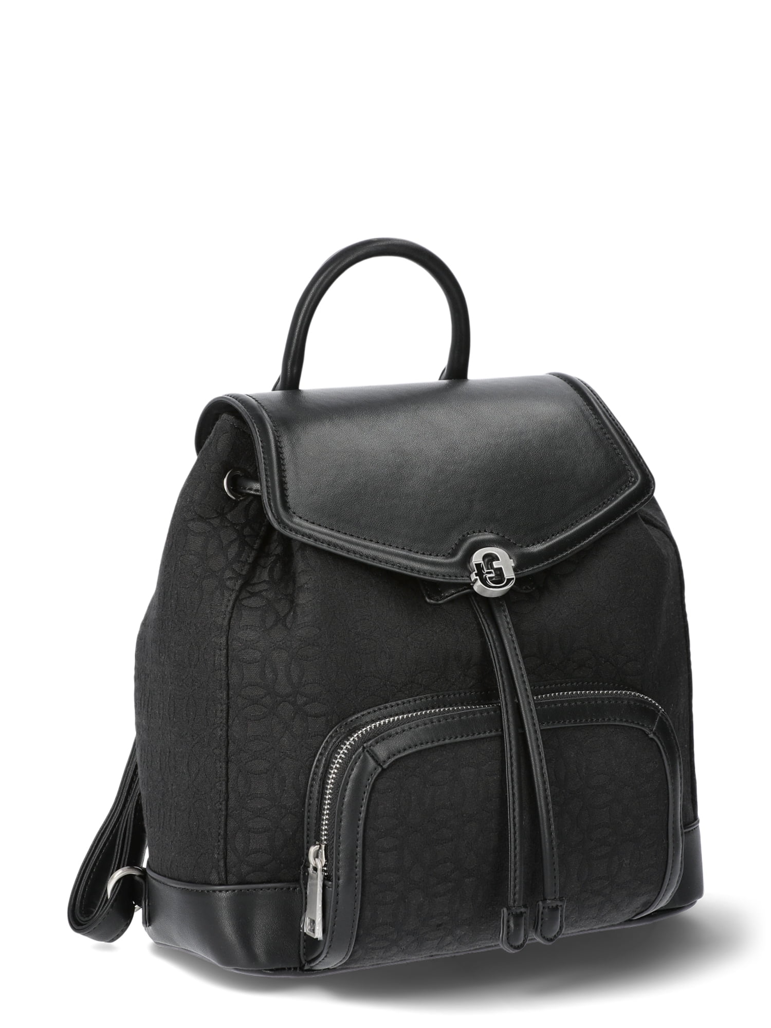 Black Faux Leather Multi Pocket Drawstring Buckle Rucksack Backpack Large Time & Tru Women main image 3