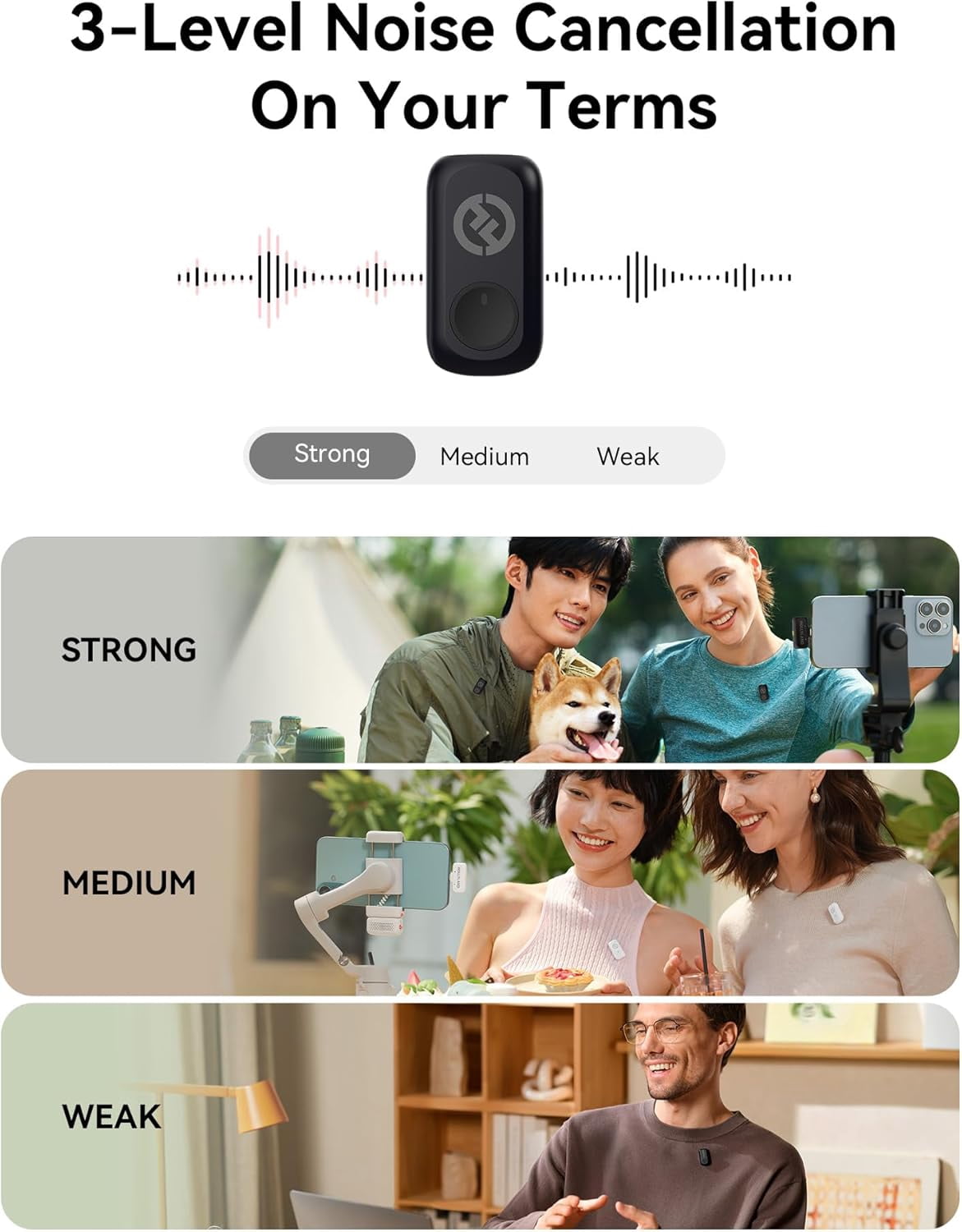 Hollyland LARK A1 Combo Wireless Microphone System for iPhone and Android USB-C, Dual Mics, 3-Level Noise Cancellation, for YouTube, Podcast & Vlogging, Ivory White (Bundle)