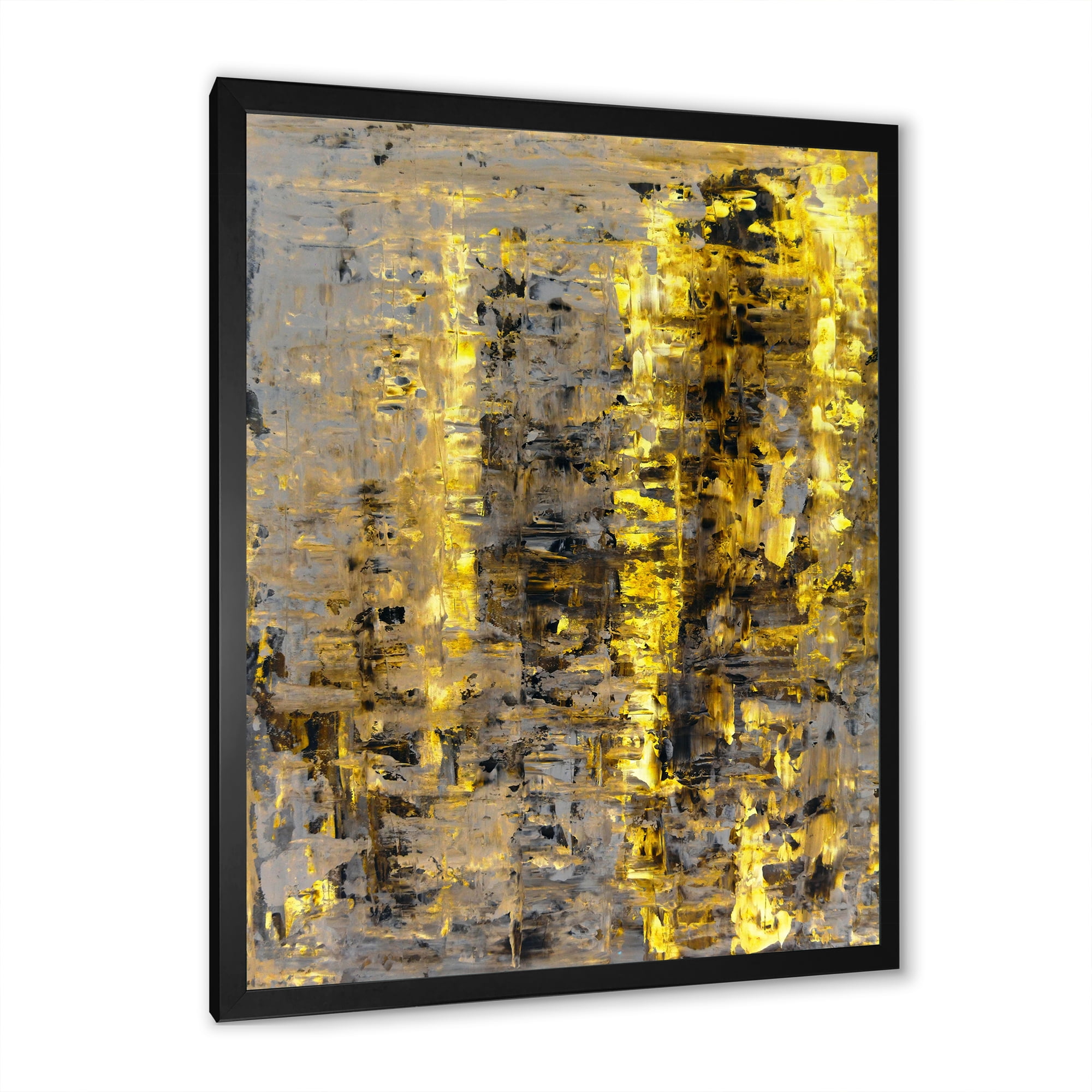 Designart 'Grey Meets Yellow Abstract Art II' Modern Framed Art Print