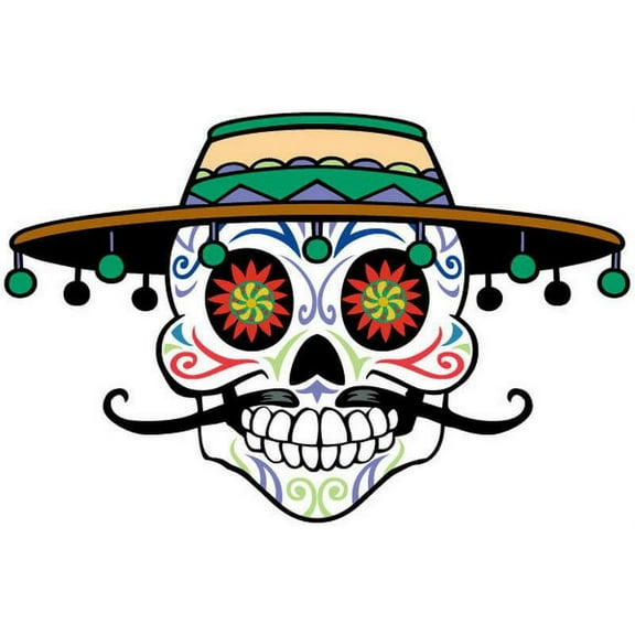Day of the Dead Skull with Tassel Hat - Postcard Sized Vinyl Sticker 6" x 4.25"
