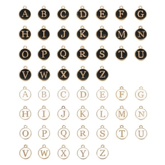 Jewelry Making Charm, 104 Pack Metal Alphabet Pendants a to Z Enamel Letter Charm for DIY Necklace, White Black