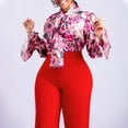 thumbnail image 2 of AURA Women Plus Size Floral Printed Two Piece Set Long Sleeve Shirt Wide Leg Pants Autumn Winter Outfit, 2 of 6