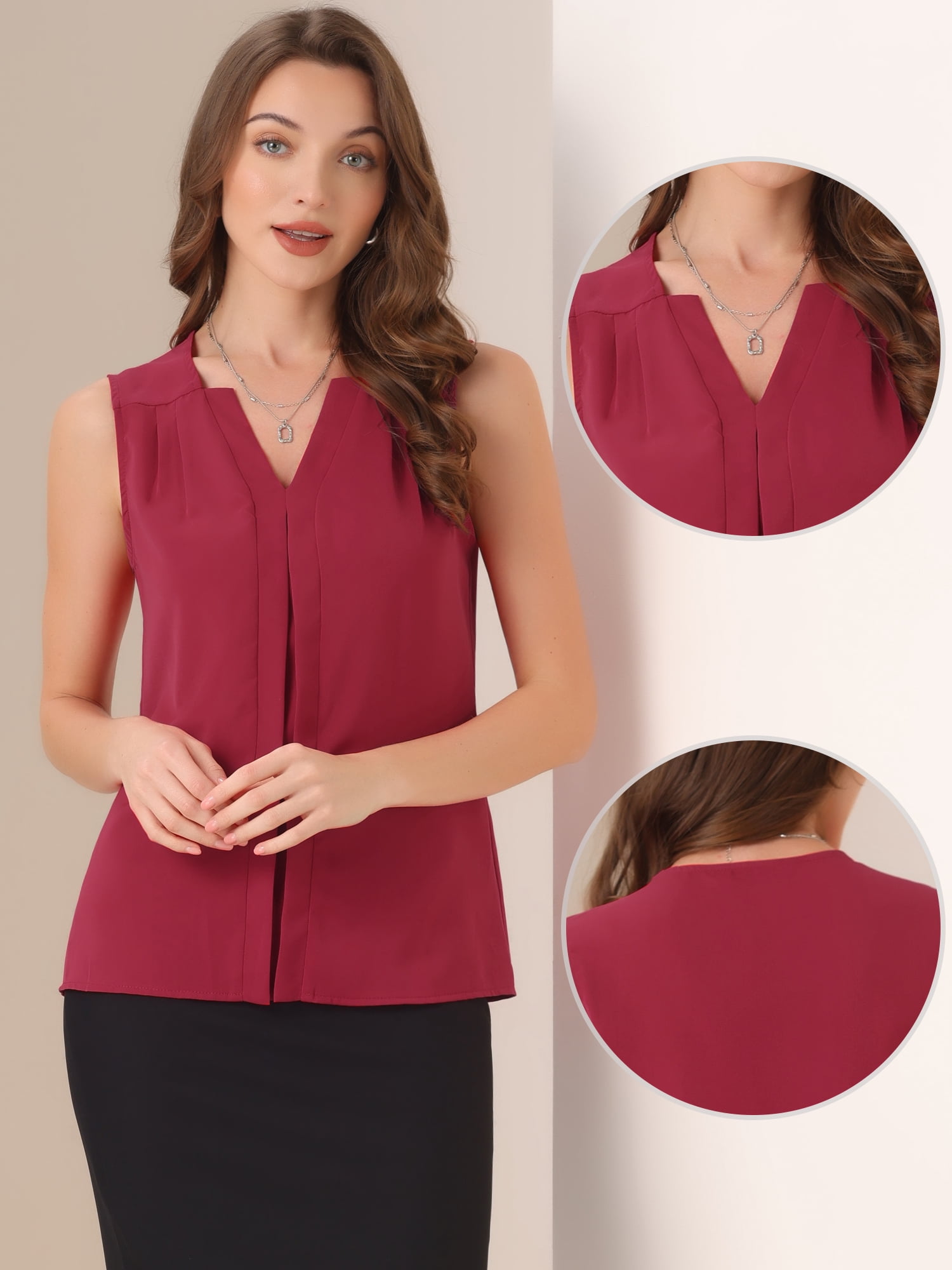 DARING DIVA Sleeveless Blouse Top Office Work Shirt L Red