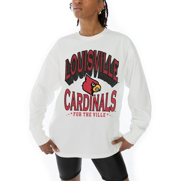 Women's Gameday Couture White Louisville Cardinals Midweight Oversized Long Sleeve T-Shirt