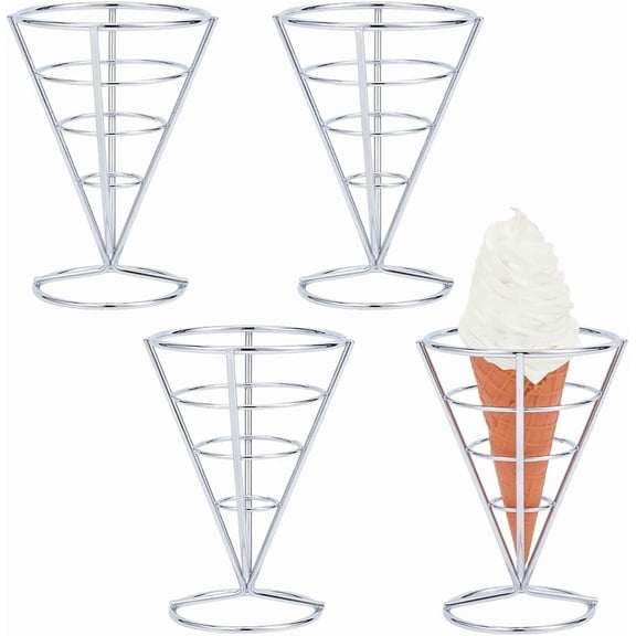 4pcs Iron French Fries Stand Cone Ice Cream Cone Holder Stand Serving Trays 105x138mm