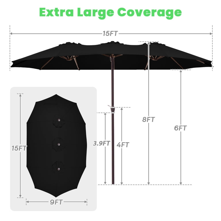 FUNDAZE 15ft Double-Sided Cantilever Patio Umbrella, Black photo 7