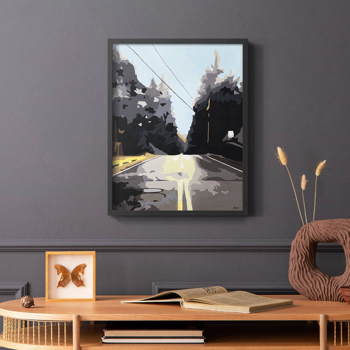THE ROAD LESS TRAVELED Framed Print in Black Solid Wood Framed Print No Nail Hanging