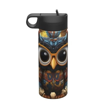 

Zeuib Quirky Owl With Glasses Print 18oz Sports Insulated Kettle Insulated Cups With Handle Sports Water Kettle Water Bottle Insulated