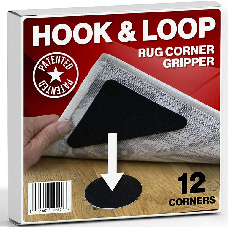 Primio SlipToGrip Hook & Loop Triangle Rug Corner Grippers | 12 pack |  Non-Slip Triangle Carpet Grippers